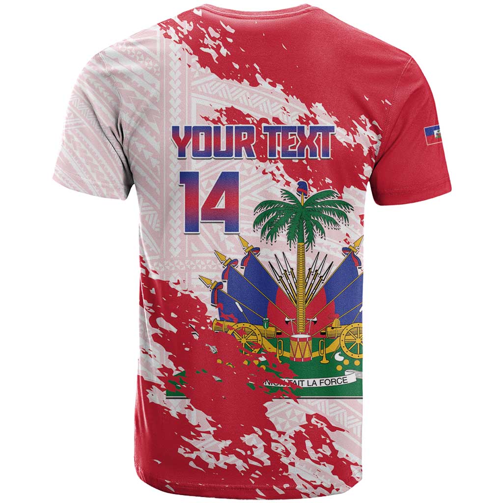 Custom Haiti Football T-Shirt Les Grenadiers Red Grunge Polynesian Tattoo Graphic Tee