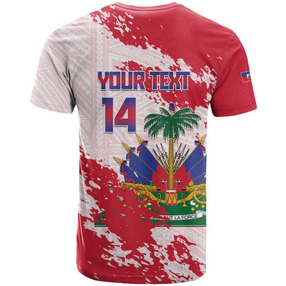 Custom Haiti Football T-Shirt Les Grenadiers Red Grunge Polynesian Tattoo Graphic Tee