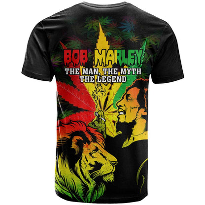 Jamaica Legend Bob T-Shirt Lion With Cannabis Leaf Pattern Graphic Tee