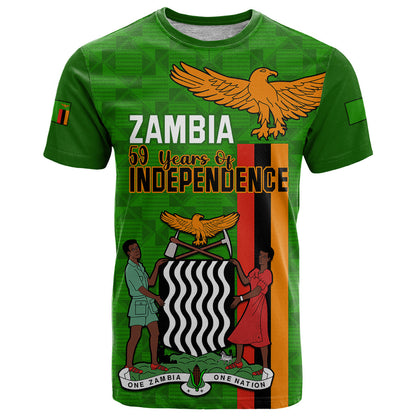 Zambia Independence Day T-Shirt Happy 59th Anniversary Kente Pattern Graphic Tee