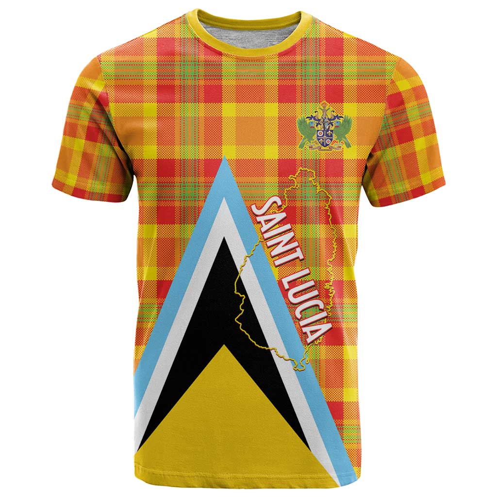 Saint Lucia Creole Day T-Shirt Bon Fete Jounen Kweyol Madras Pattern Graphic Tee