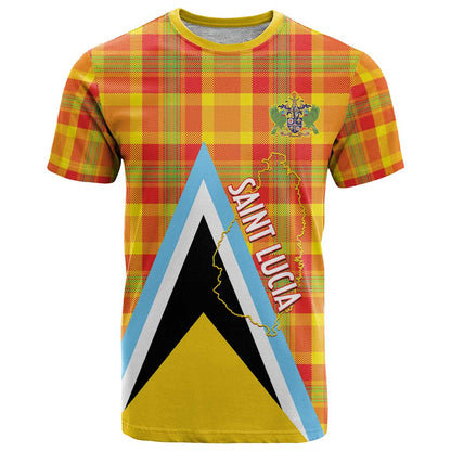Saint Lucia Creole Day T-Shirt Bon Fete Jounen Kweyol Madras Pattern Graphic Tee