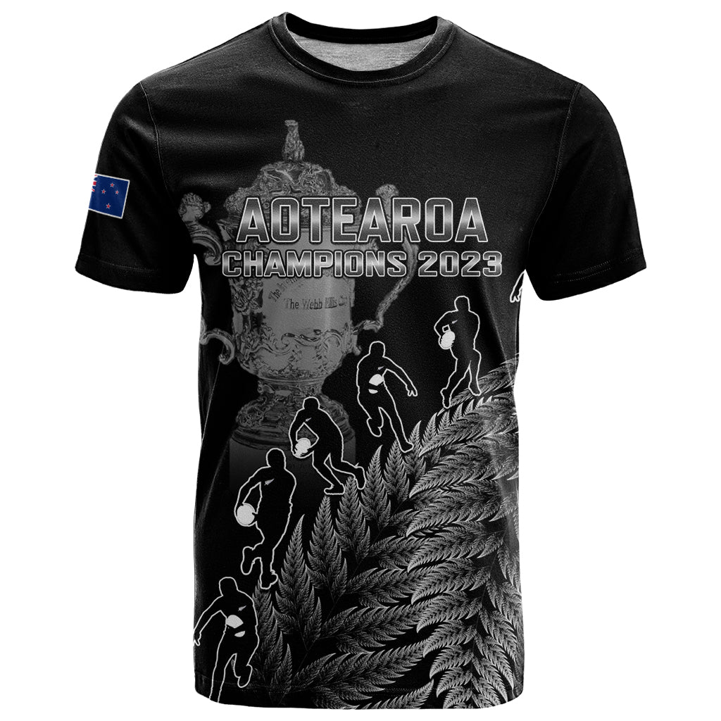 Custom New Zealand Silver Fern Rugby T-Shirt All Black Go Champions With Trophy Proud Graphic Tee