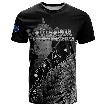 Custom New Zealand Silver Fern Rugby T-Shirt All Black Go Champions With Trophy Proud Graphic Tee