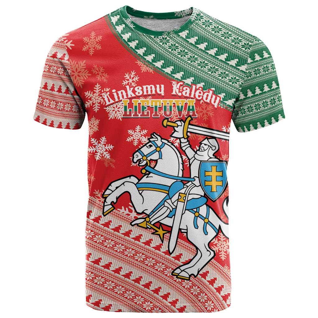 Lietuva Christmas T-Shirt Linksmu Kaledu - Lithuania Coat Of Arms Graphic Tee