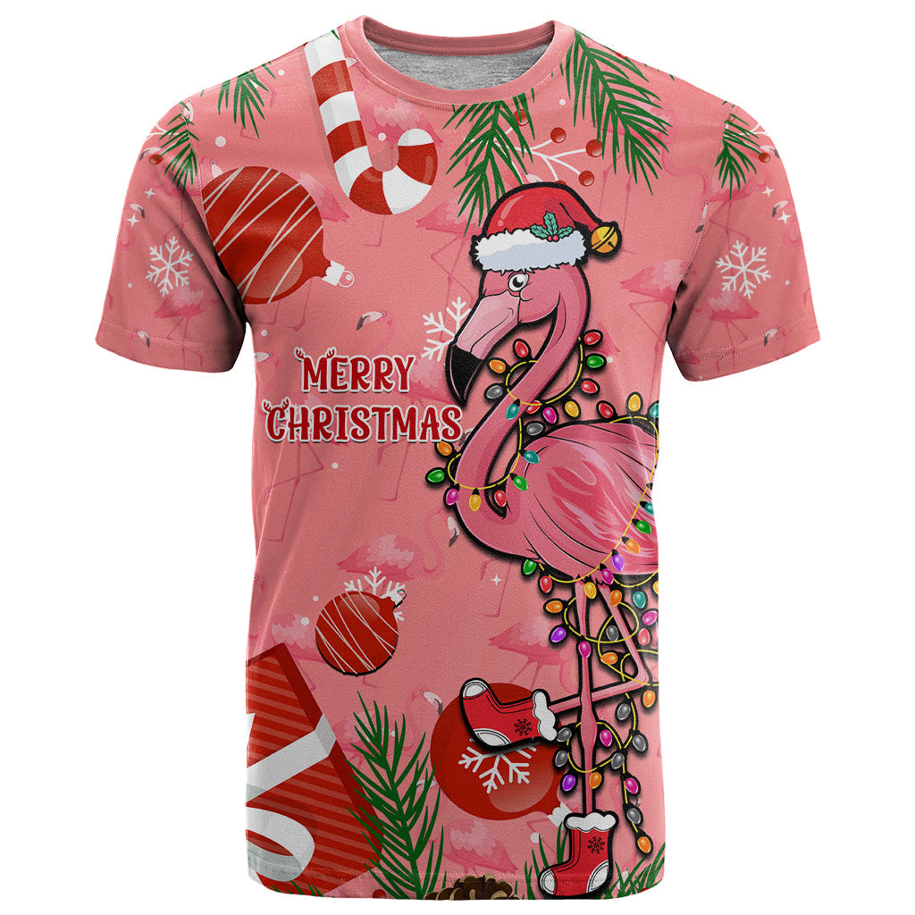 Flamingo Christmas T-Shirt Seamless Xmas Vibes Graphic Tee