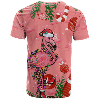 Flamingo Christmas T-Shirt Seamless Xmas Vibes Graphic Tee