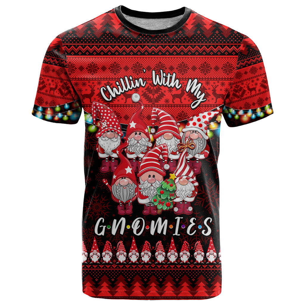 Chilling With My Gnomies Christmas T-Shirt Gnomie Friend Xmas Vibes Graphic Tee