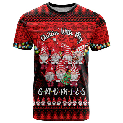Chilling With My Gnomies Christmas T-Shirt Gnomie Friend Xmas Vibes Graphic Tee