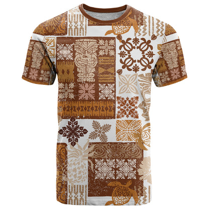 Hawaiian Quilt T-Shirt Tiki Tropical Retro Brown Version Graphic Tee