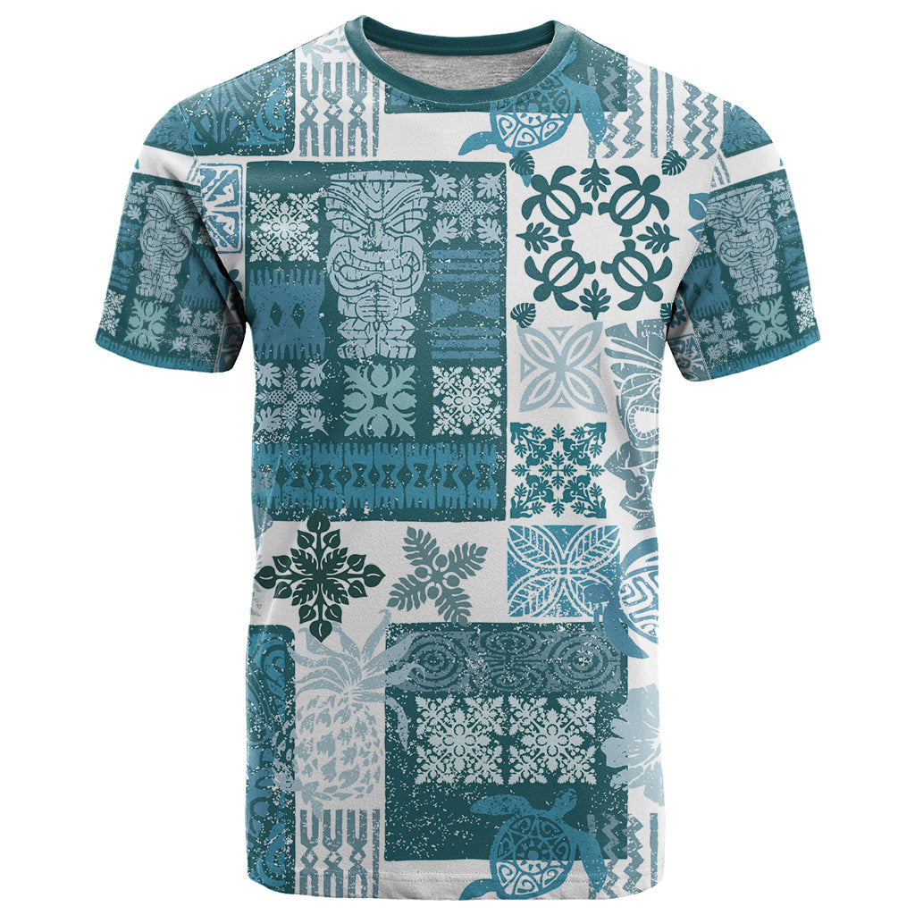 Hawaiian Quilt T-Shirt Tiki Tropical Retro Dark Cyan Version Graphic Tee