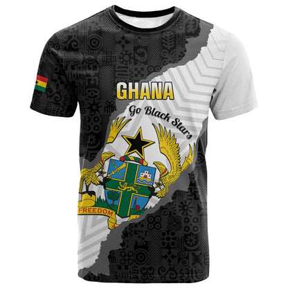 Custom Ghana Football T-Shirt 2026 Go Black Stars Black Adinkra Pattern Graphic Tee