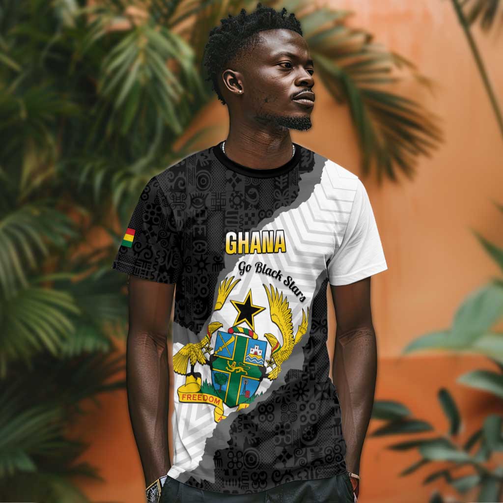 Custom Ghana Football T-Shirt 2026 Go Black Stars Black Adinkra Pattern Graphic Tee