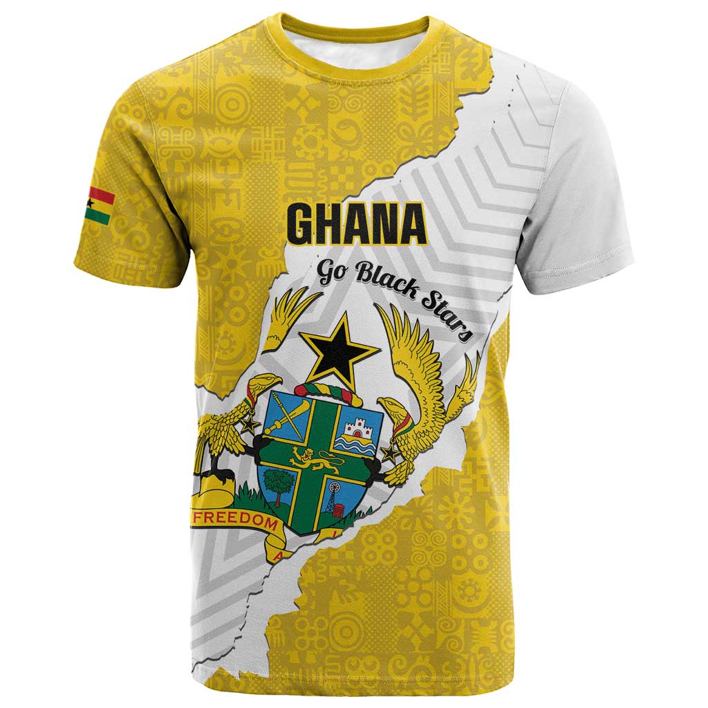 Custom Ghana Football T-Shirt 2026 Go Black Stars Yellow Adinkra Pattern Graphic Tee