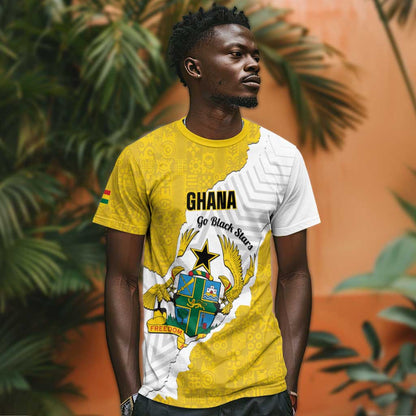 Custom Ghana Football T-Shirt 2026 Go Black Stars Yellow Adinkra Pattern Graphic Tee