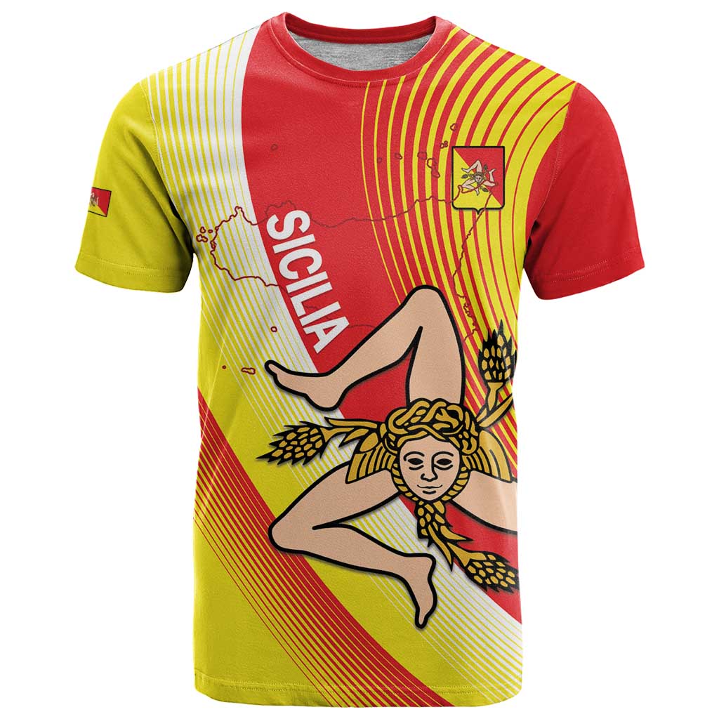 Personalized Sicilia La Trinacria T-Shirt Sicilian Map Flag Color Graphic Tee
