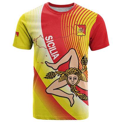 Personalized Sicilia La Trinacria T-Shirt Sicilian Map Flag Color Graphic Tee