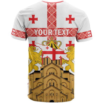 Personalised Georgia Independence Day T-Shirt Sameba Cathedral Borjgali Folk Pattern Graphic Tee