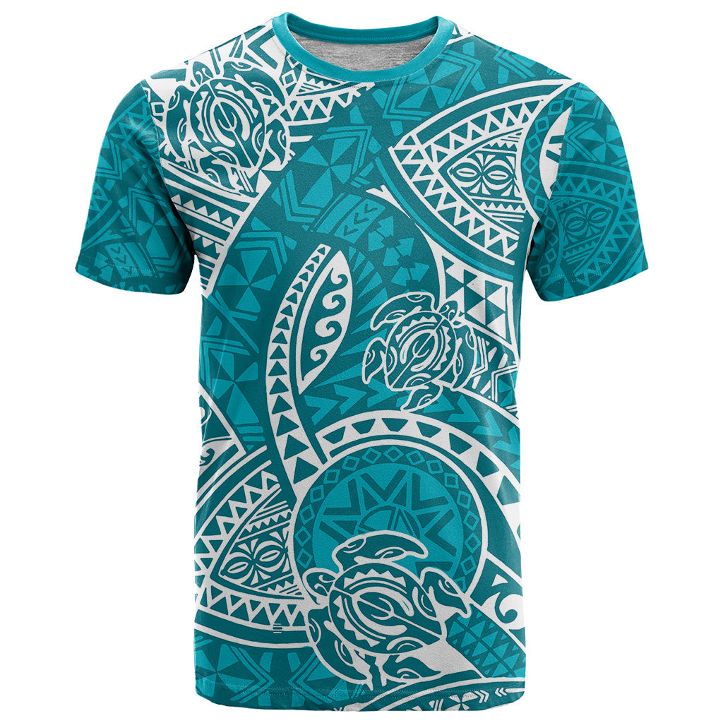 Polynesian Pride Hawaii T-Shirt Hawaiian Tribal Honu Turquoise Version Graphic Tee