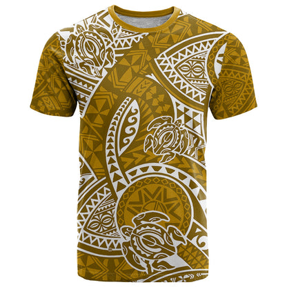 Polynesian Pride Hawaii T-Shirt Hawaiian Tribal Honu Gold Version Graphic Tee