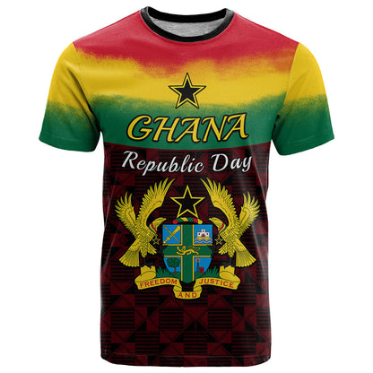1 July Ghana Republic Day T-Shirt African Pattern Mix Flag Unique Style Graphic Tee
