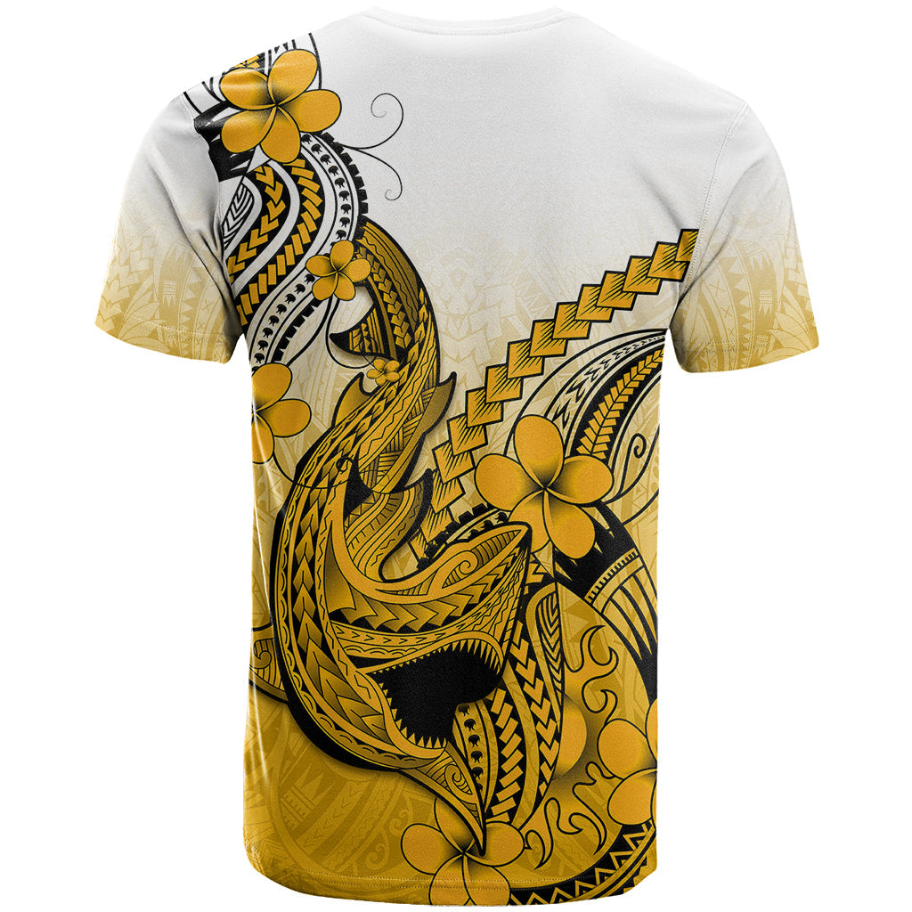 Hawaii T-Shirt Polynesian Shark Tattoo With Plumeria Gold Gradient Graphic Tee