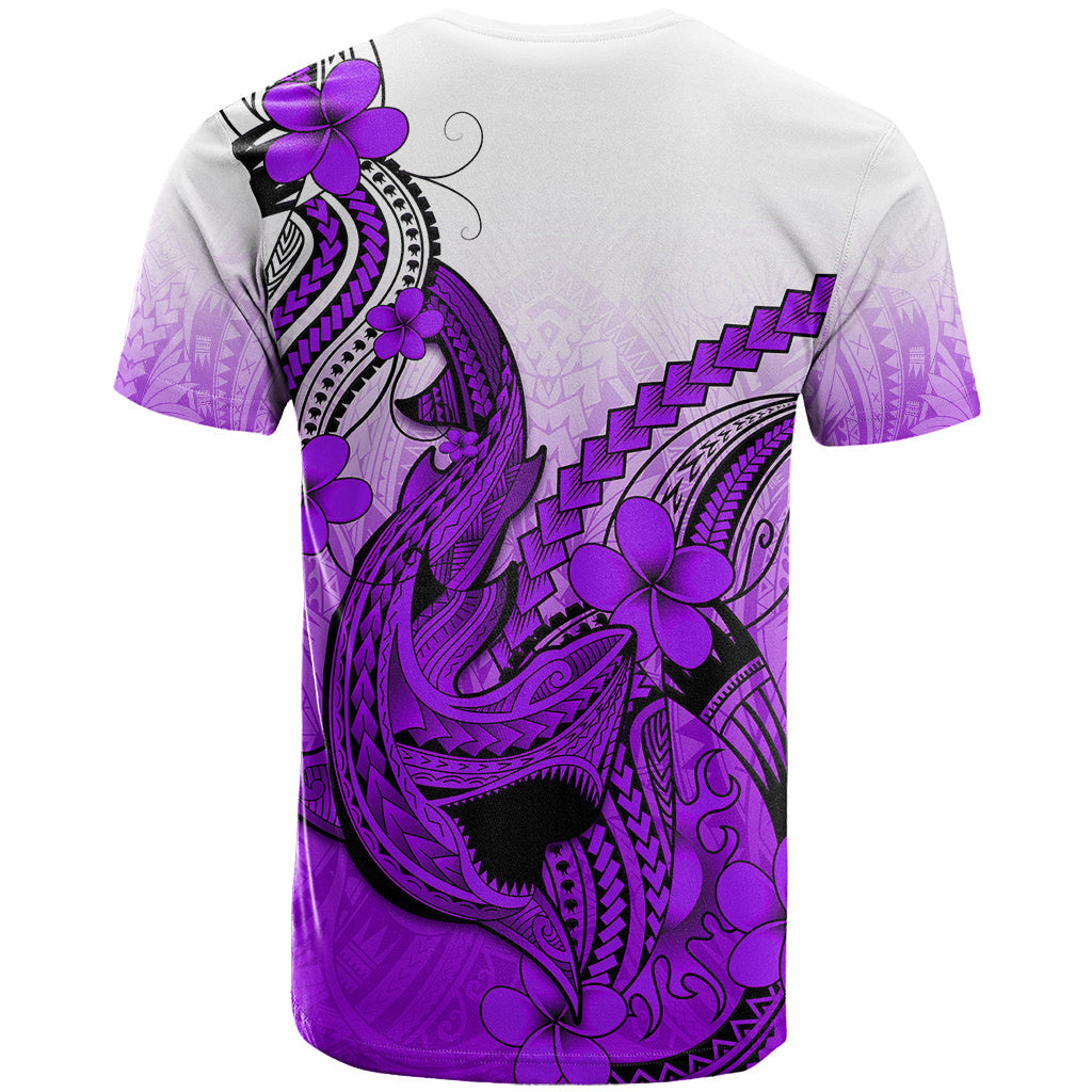Hawaii T-Shirt Polynesian Shark Tattoo With Plumeria Purple Gradient Graphic Tee