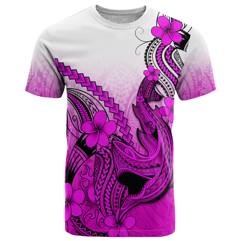 Hawaii T-Shirt Polynesian Shark Tattoo With Plumeria Pink Gradient Graphic Tee