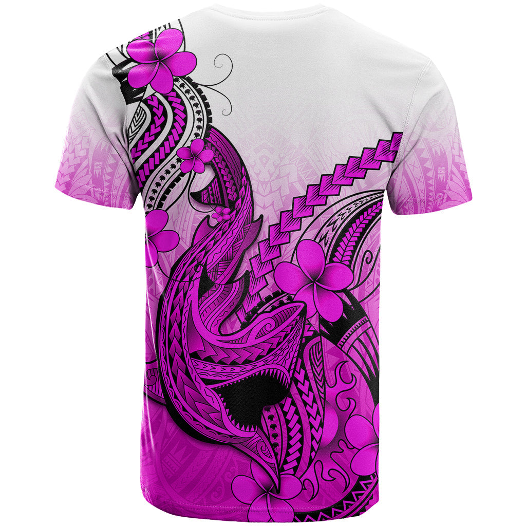 Hawaii T-Shirt Polynesian Shark Tattoo With Plumeria Pink Gradient Graphic Tee