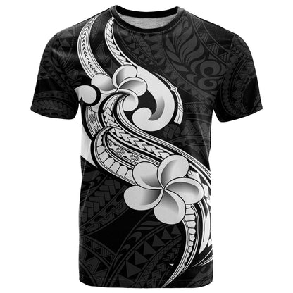 Polynesia T-Shirt Plumeria With Tribal Pattern Black Vibes Graphic Tee