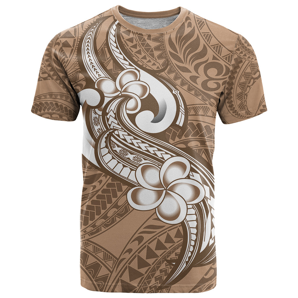 Polynesia T-Shirt Plumeria With Tribal Pattern Brown Pastel Vibes Graphic Tee