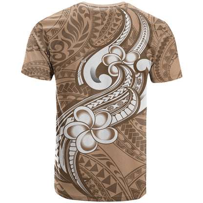 Polynesia T-Shirt Plumeria With Tribal Pattern Brown Pastel Vibes Graphic Tee