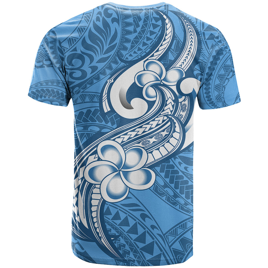 Polynesia T-Shirt Plumeria With Tribal Pattern Blue Pastel Vibes Graphic Tee