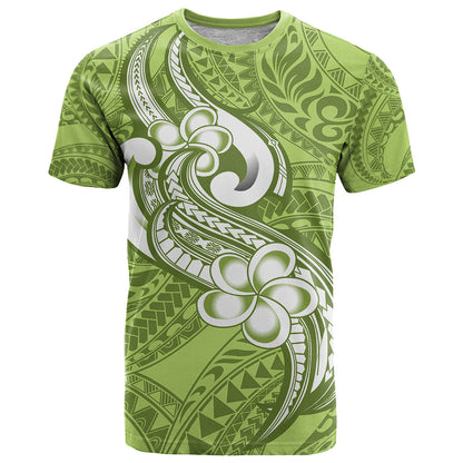 Polynesia T-Shirt Plumeria With Tribal Pattern Green Pastel Vibes Graphic Tee