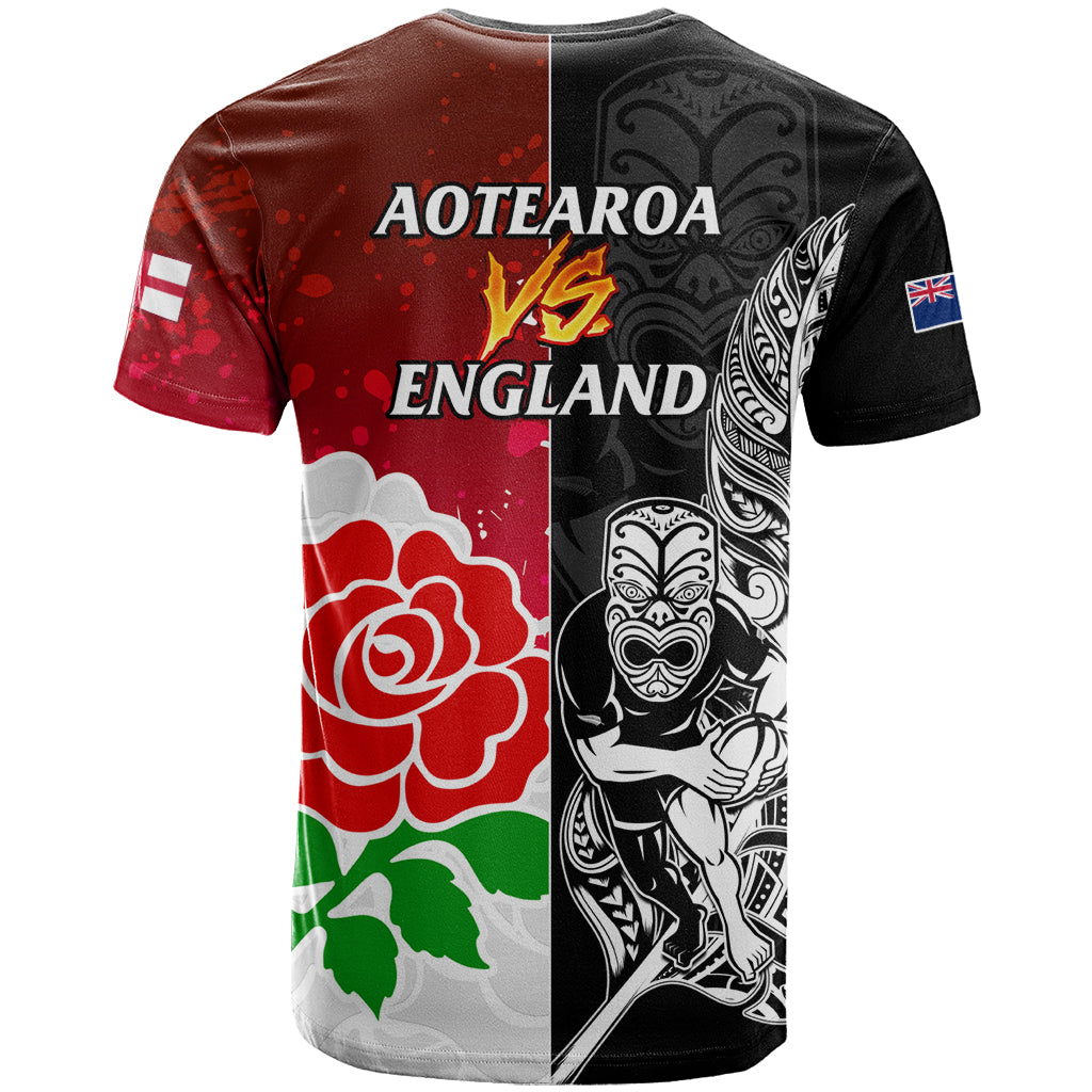 New Zealand And England Rugby T-Shirt World Cup All Black Combine Red Roses Graphic Tee