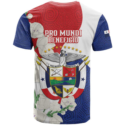 Panama Independence Day T-Shirt Harpy Eagle With Mola Pattern - Flag Style Graphic Tee