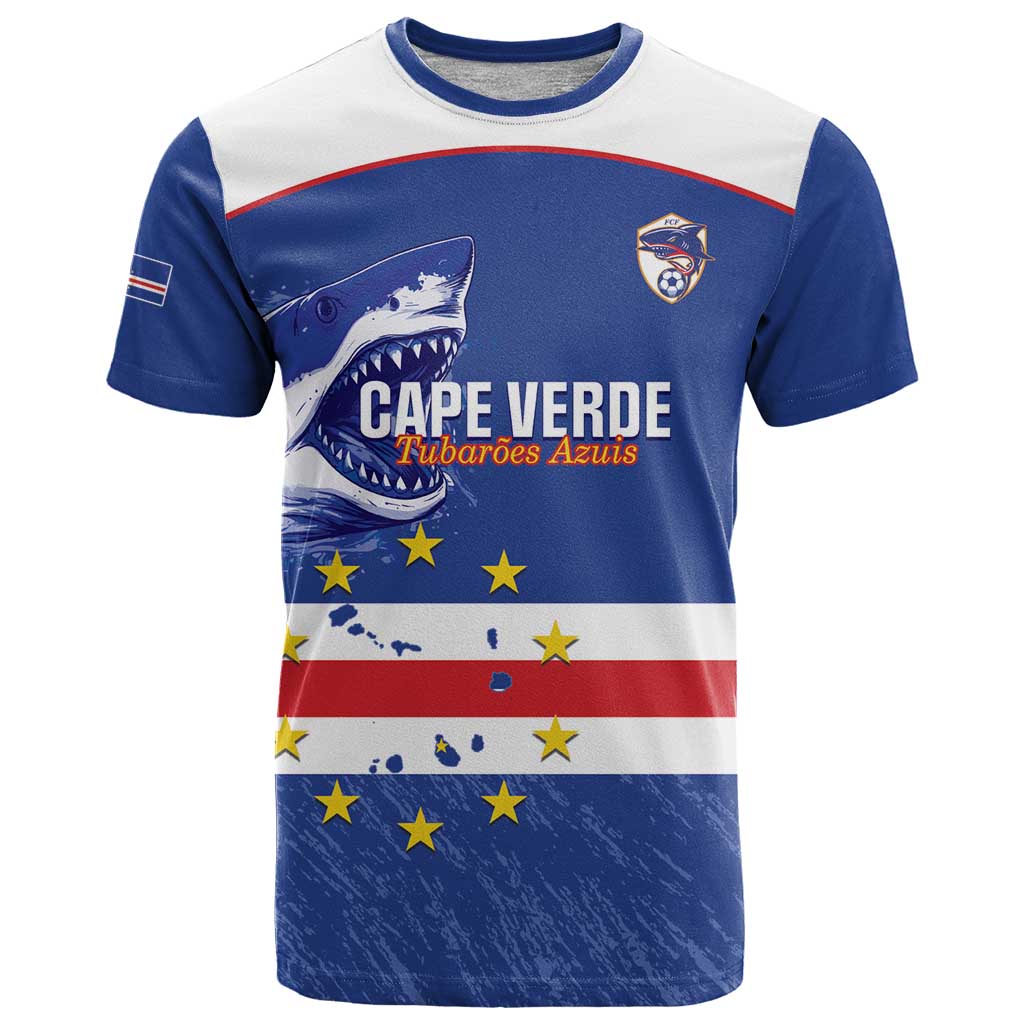 Cape Verde Football Custom T-Shirt Come On Tubaroes Azuis Shark Graphic Tee