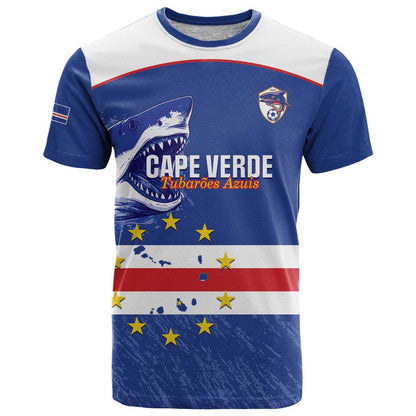 Cape Verde Football Custom T-Shirt Come On Tubaroes Azuis Shark Graphic Tee