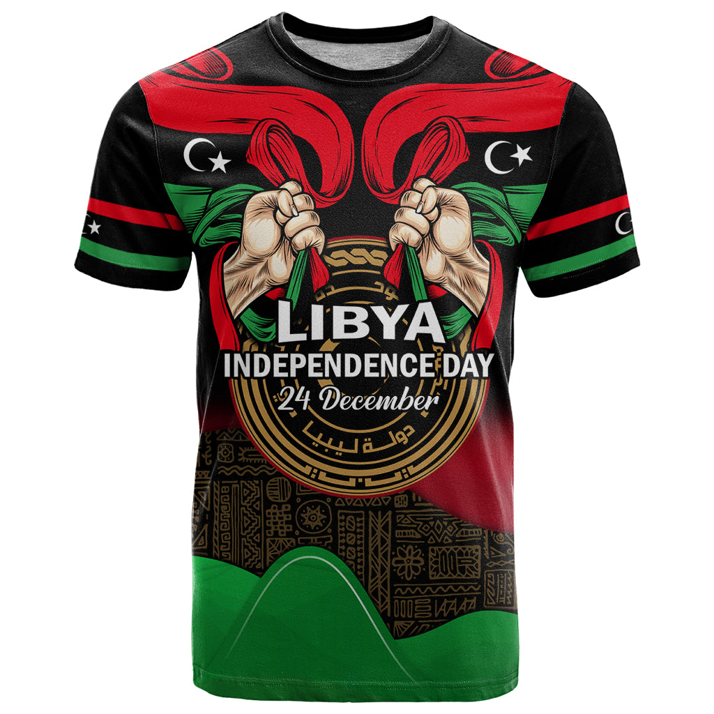 Libya Independence Day T-Shirt Happy 24 December African Pattern Flag Style Graphic Tee