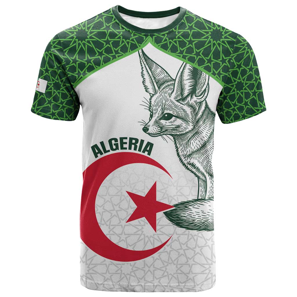 Custom Algeria Football T-Shirt 2026 Go Greens Fennec With Islamic Pattern Graphic Tee