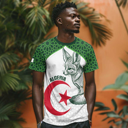 Custom Algeria Football T-Shirt 2026 Go Greens Fennec With Islamic Pattern Graphic Tee