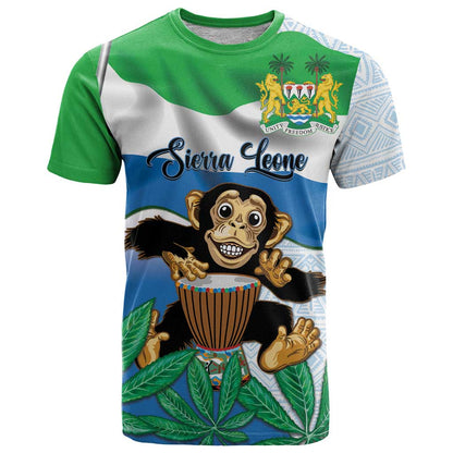 Personalised Sierra Leone Independence Day T-Shirt Funny Chimpanzee With Drum Graphic Tee