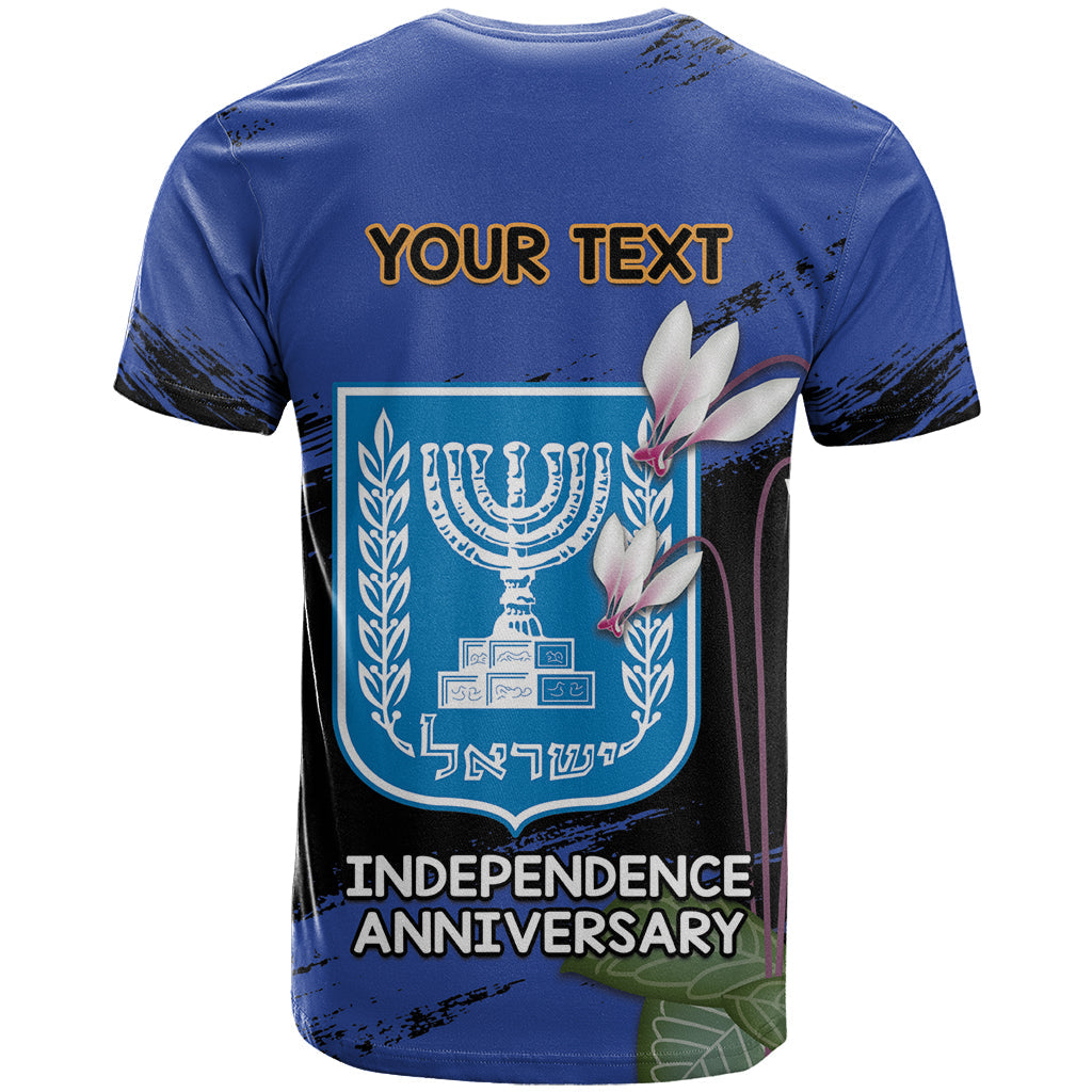 Personalised Israel Independence Day T-Shirt Menorah With Cyclamen Persicum Grunge Graphic Tee
