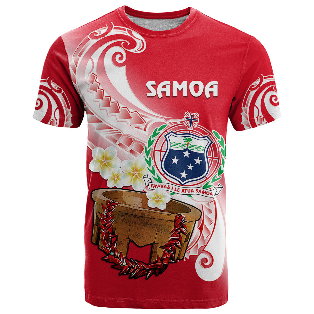 Custom Samoa T-Shirt Ula Fala Kava Bowl Plumeria Polynesian Red Graphic Tee