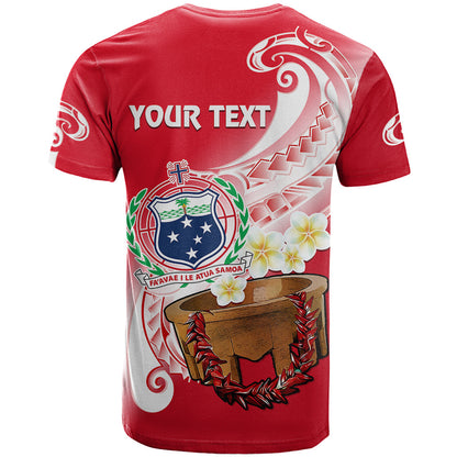 Custom Samoa T-Shirt Ula Fala Kava Bowl Plumeria Polynesian Red Graphic Tee