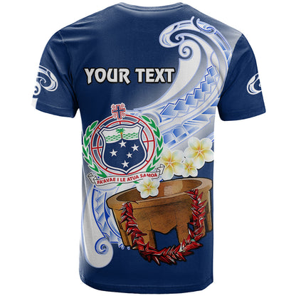 Custom Samoa T-Shirt Ula Fala Kava Bowl Plumeria Polynesian Blue Graphic Tee