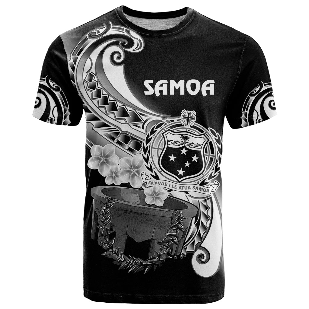 Custom Samoa T-Shirt Ula Fala Kava Bowl Plumeria Polynesian Black Graphic Tee