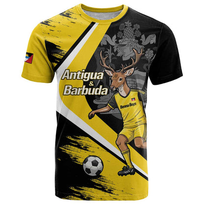 Custom Antigua and Barbuda Football T-Shirt Go Benna Boys Sporty Deer Mascot Graphic Tee