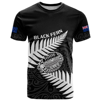 Personalised Aotearoa Rugby T-Shirt Go Black Fern Pacific NZ Maori Graphic Tee