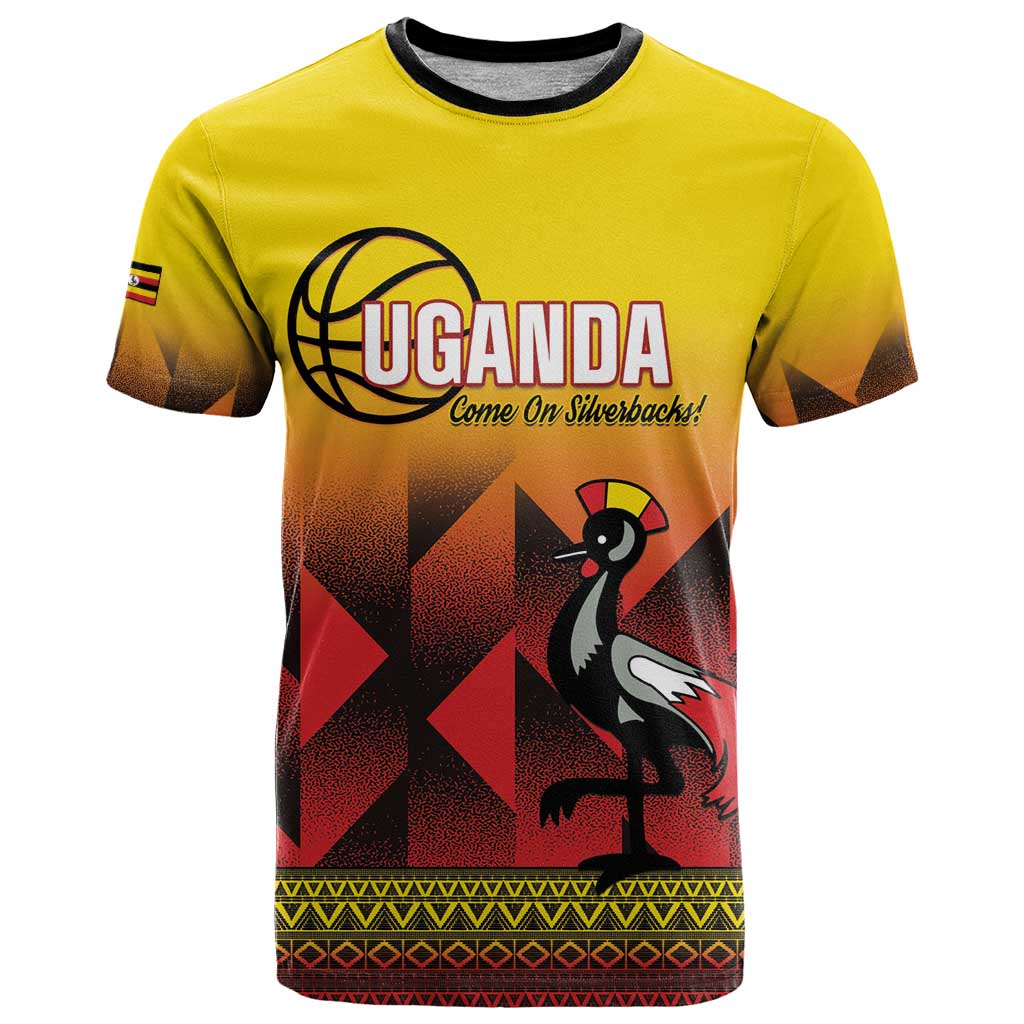 Uganda Basketball Custom T-Shirt Come On Silverbacks African Pattern Graphic Tee